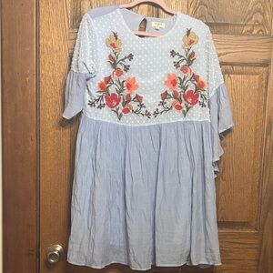 Floral Embroidered Blue Dress/ Shirt